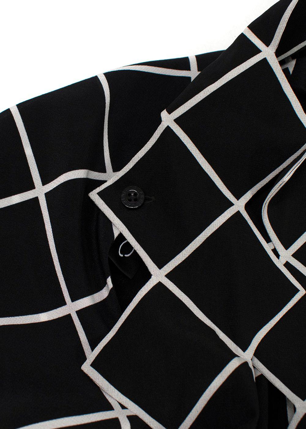Oscar de La Renta Black and White Geometric Silk Blouse