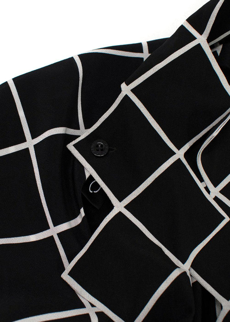 Oscar de La Renta Black and White Geometric Silk Blouse