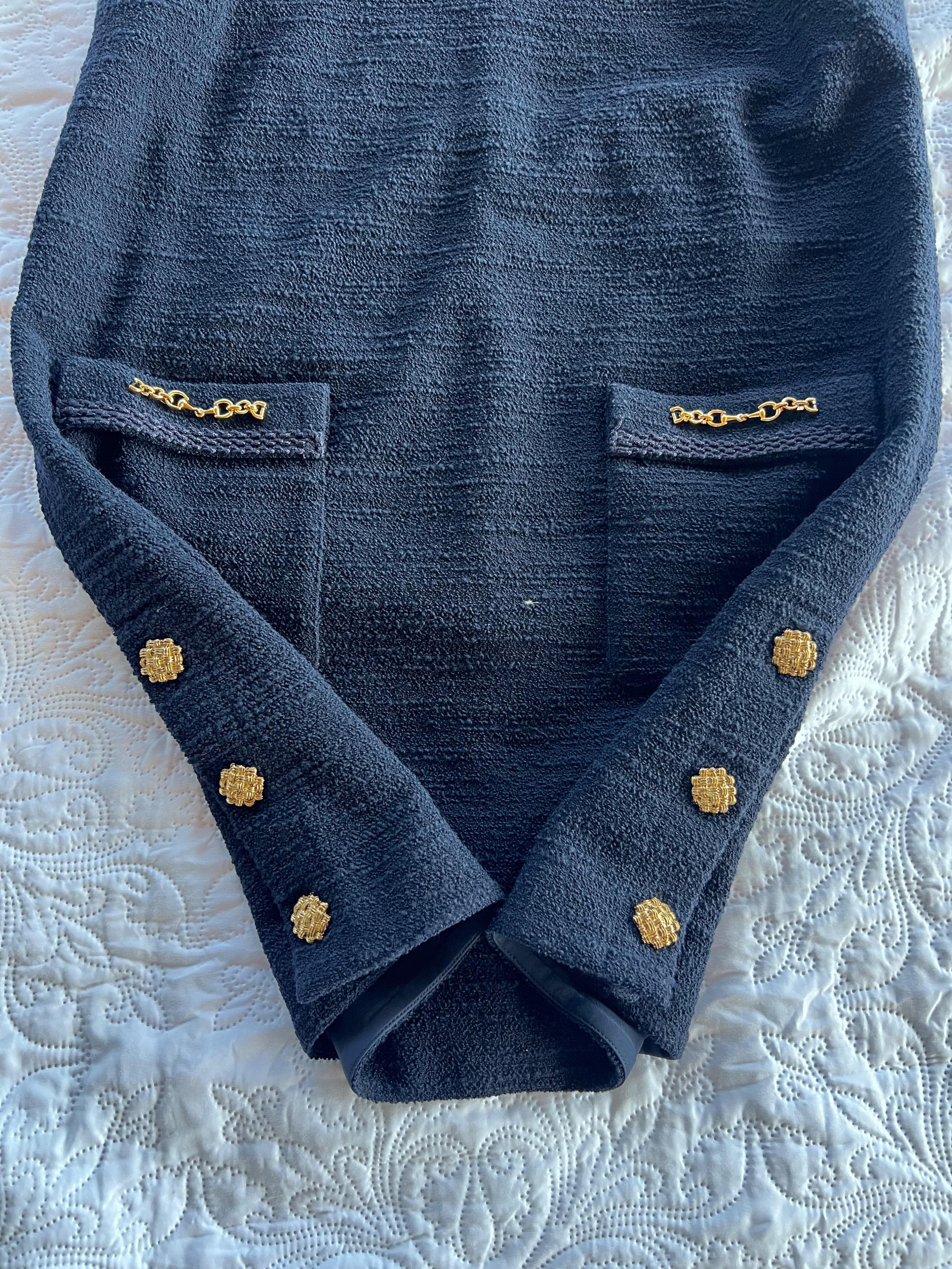 Gucci Navy Wool Blend Shift Dress with Gold Detail