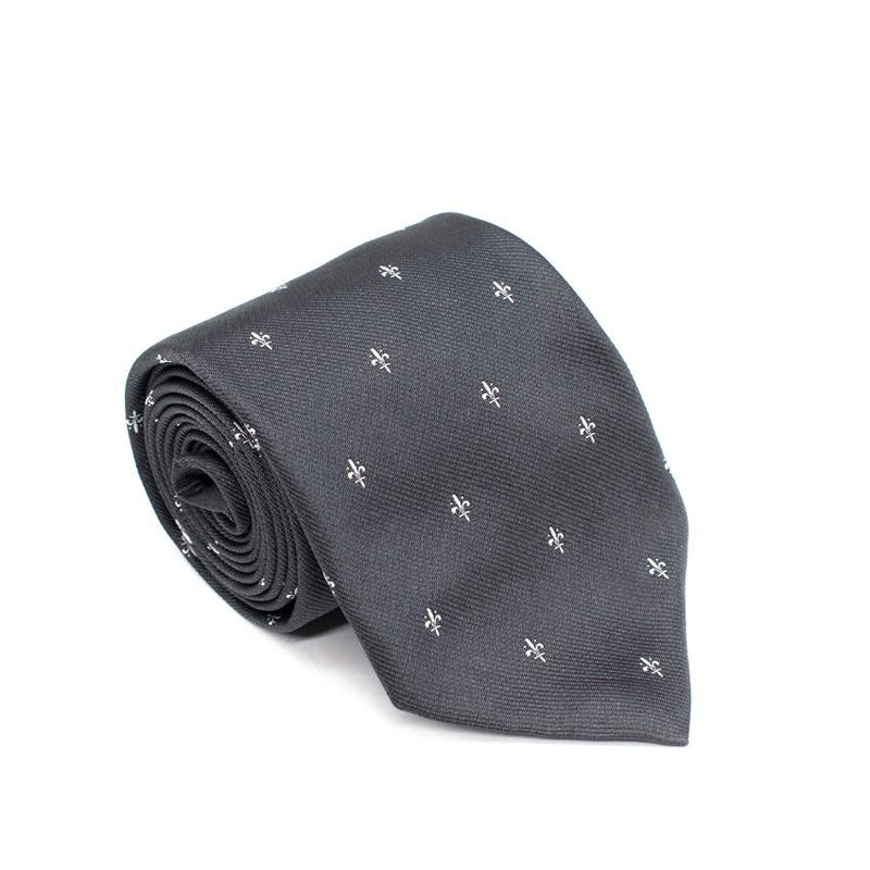 Luciano Firenze Steel Grey Fleur de Lis Silk Twill Tie