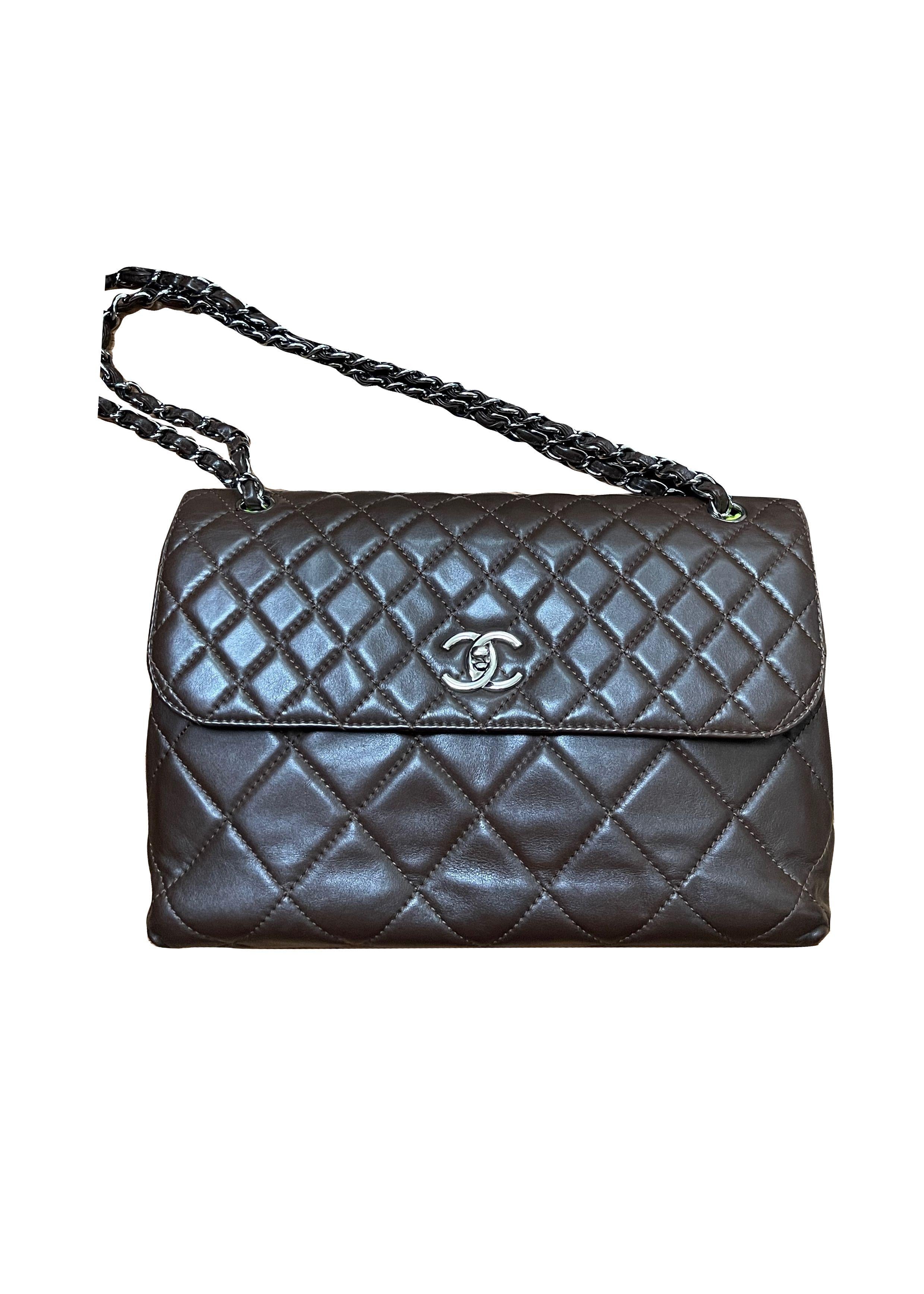 Brown Quilted Leather Business Shoulder Bag