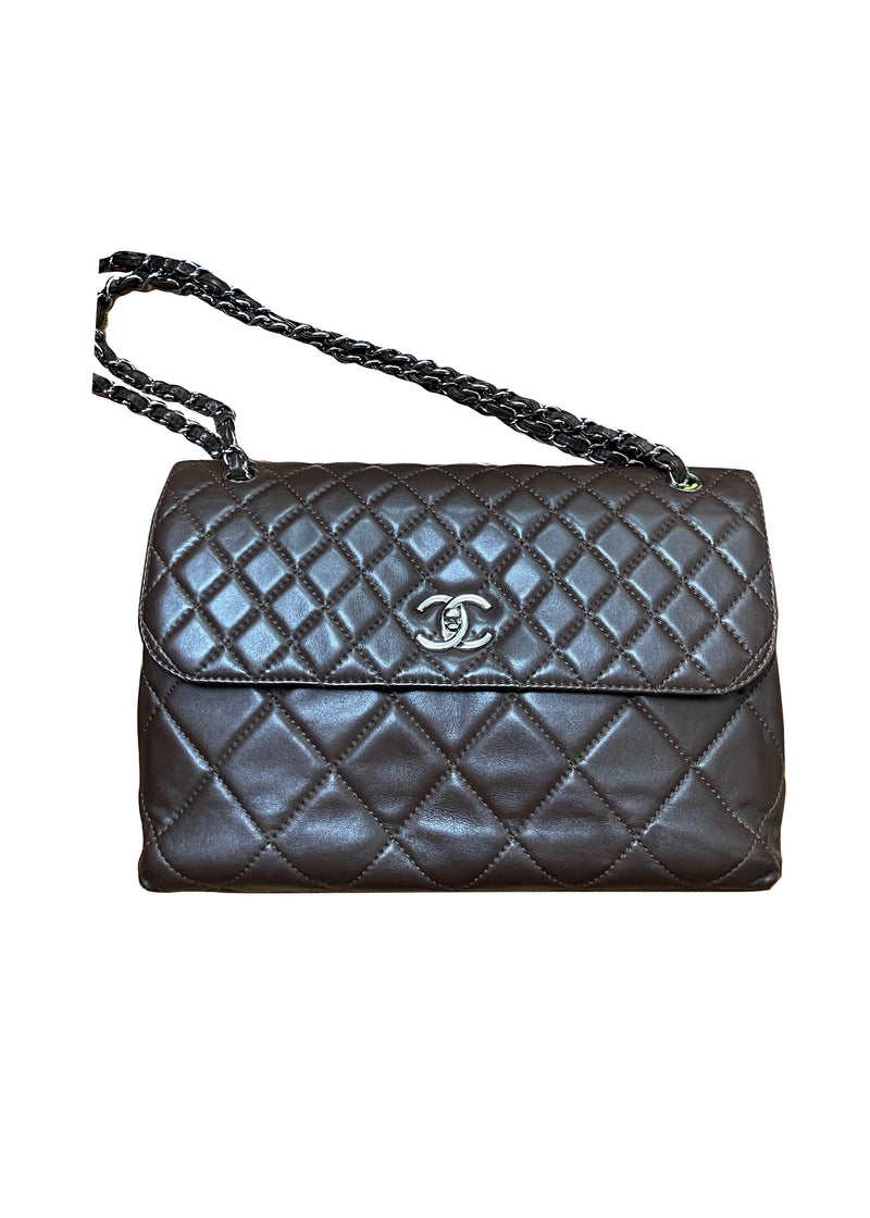 Brown Quilted Leather Business Shoulder Bag
