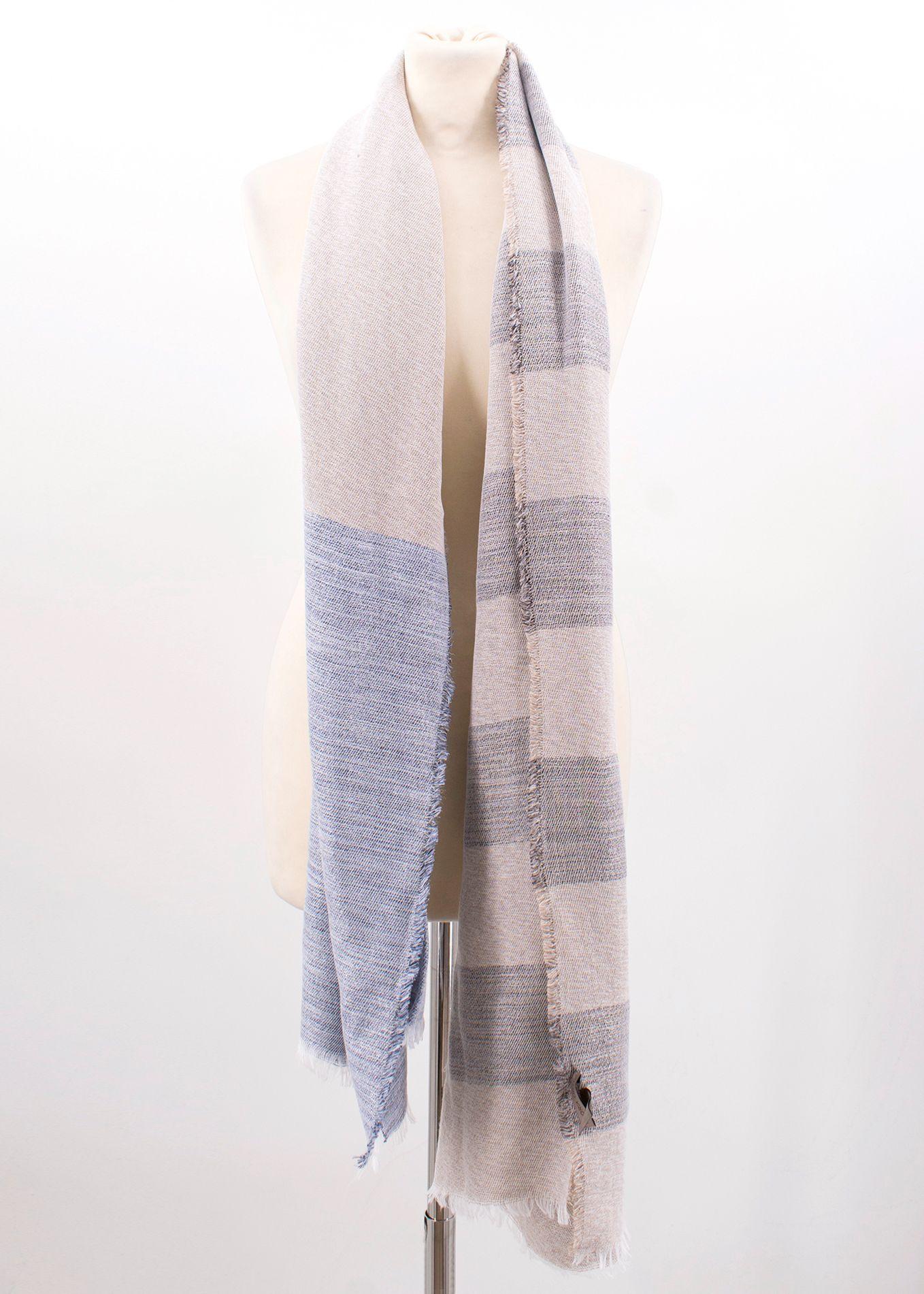 Gloria Oritz Grey, Blue and Beige Striped Scarf