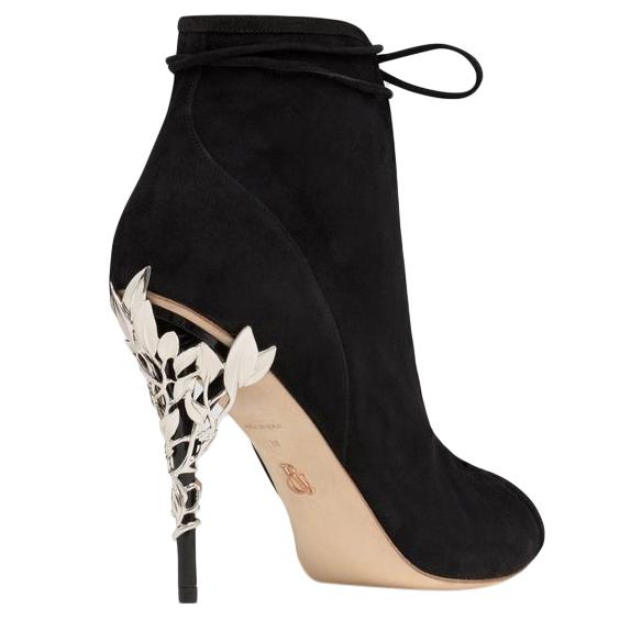 Ralph & Russo Black Suede Lace-Up Eden Heel Booties
