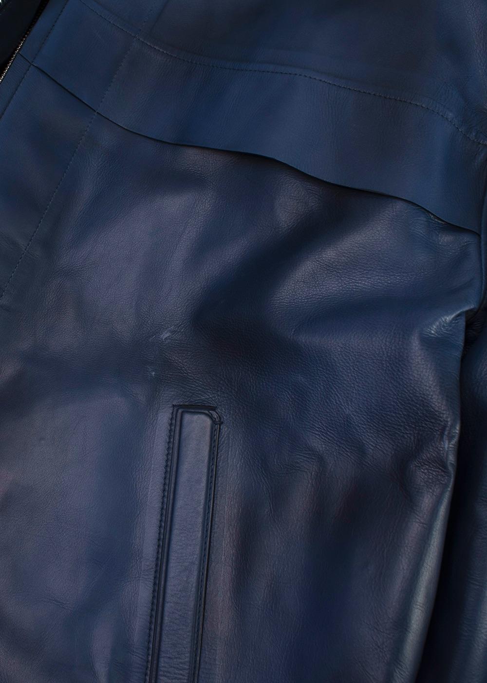 Berluti Blue Venezia Leather Hooded leather jacket