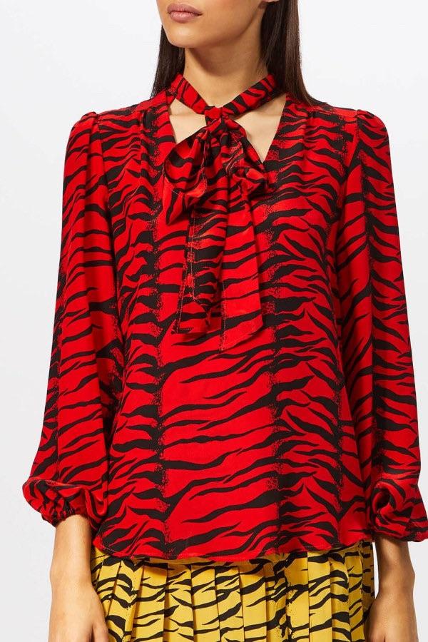 Moss Pussy-bow Tiger-print Silk-crepe Blouse