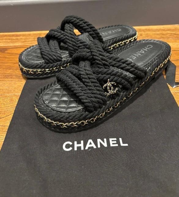 Chanel Black Rope Slides