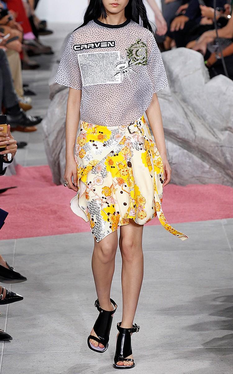 Carven Robot Flower Crepe Skirt