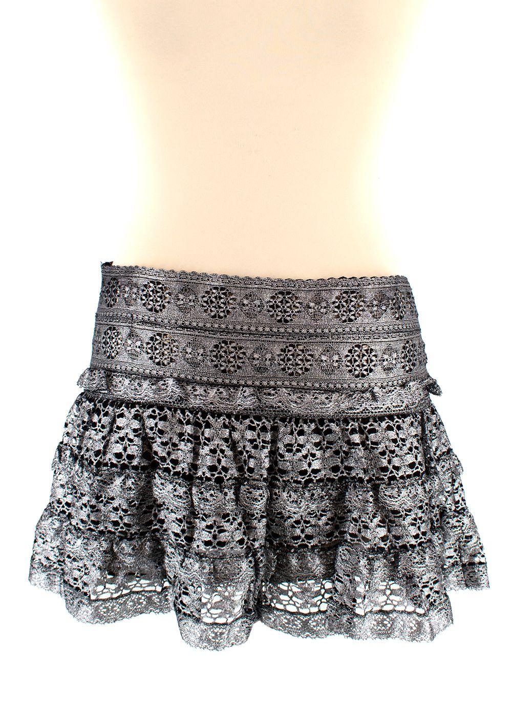 Isabel Marant Silver Crochet Tiered Mini Skirt