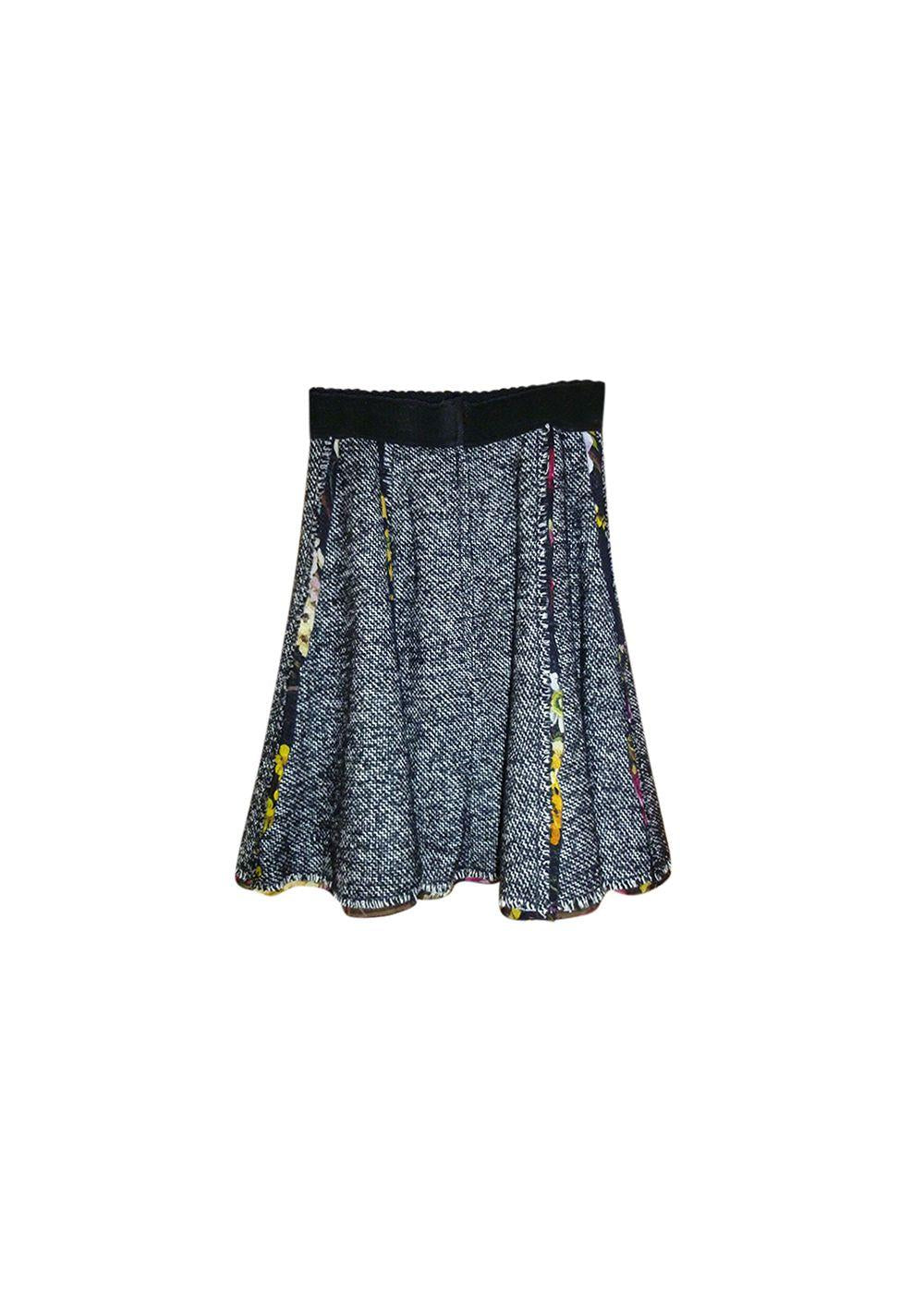 Floral Trimmed Tweed Skirt