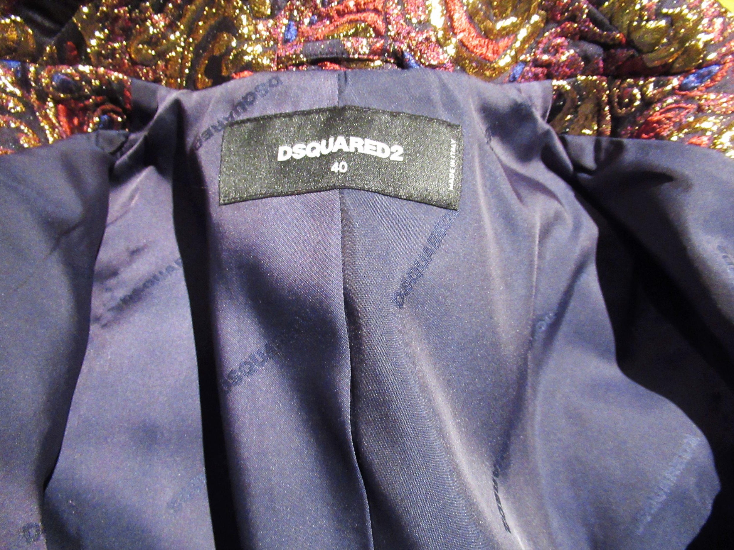 DSquared2 Metallic Gold Brocade Biker Jacket