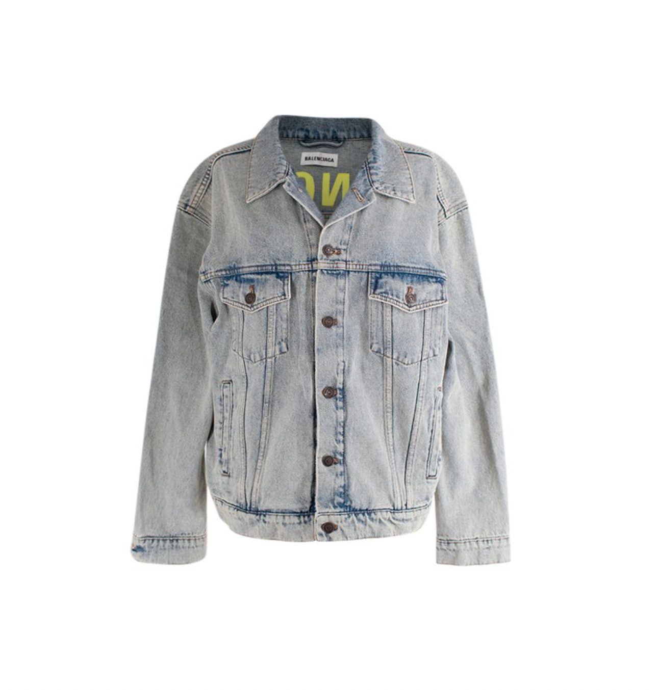Balenciaga Acid-wash denim neon printed logo back jacket