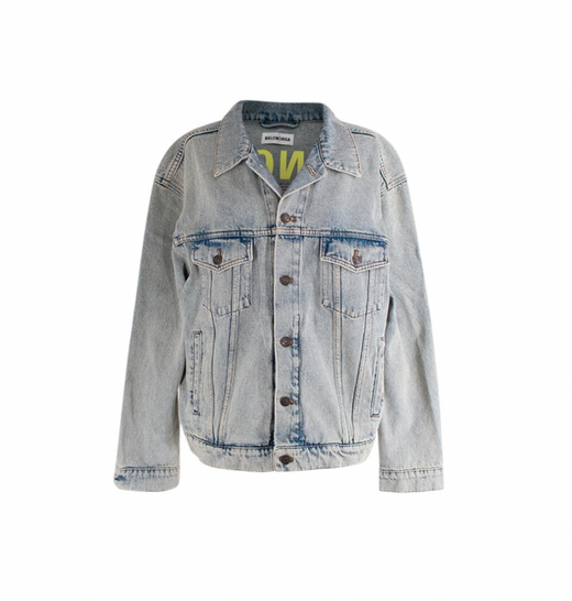 Balenciaga Acid-wash denim neon printed logo back jacket