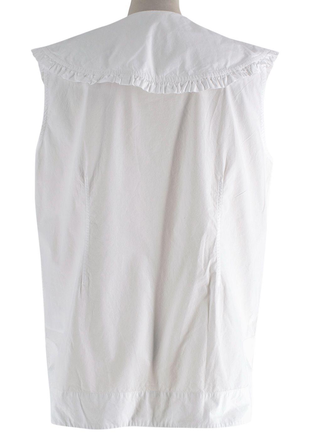 Ganni White Sleeveless Shirt with Oversized Frill Collar