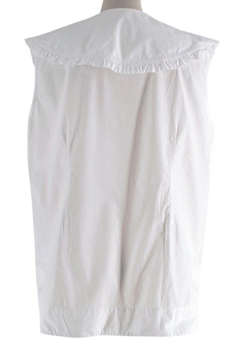 Ganni White Sleeveless Shirt with Oversized Frill Collar