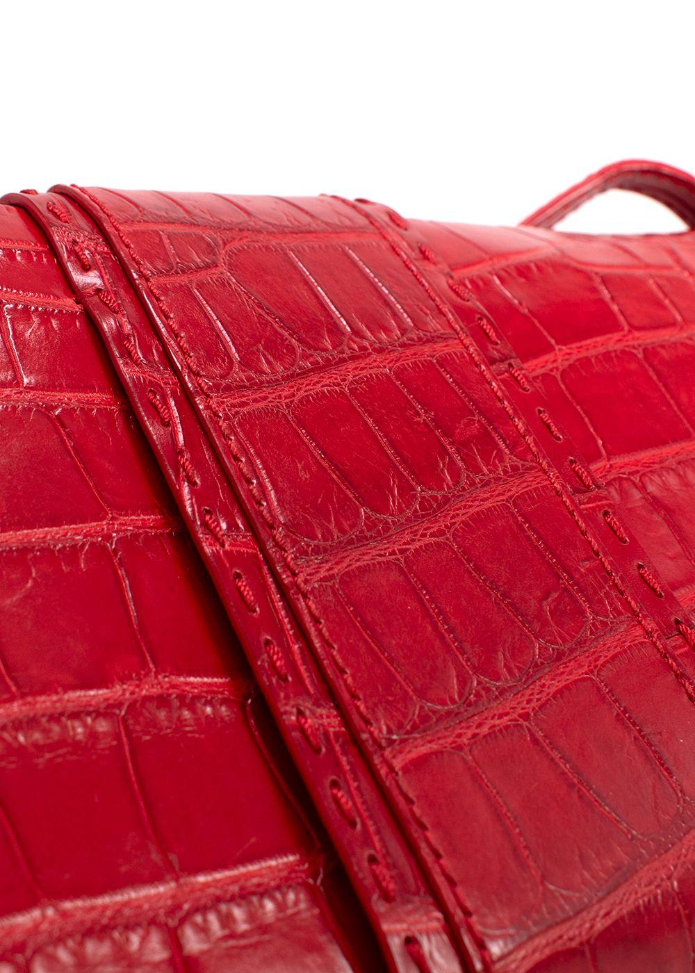 Giorgio Armani Red Crocodile Embossed Buckle Shoulder Bag