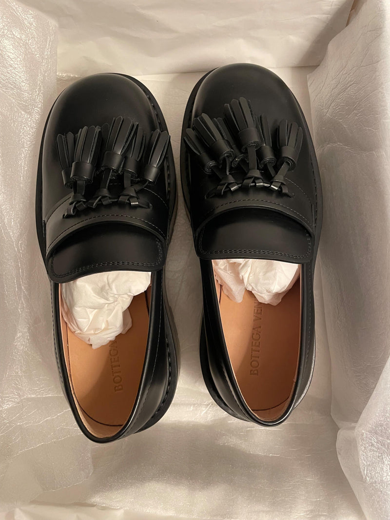 Bottega Veneta Black Tassel Loafers with Clear Sole Detail