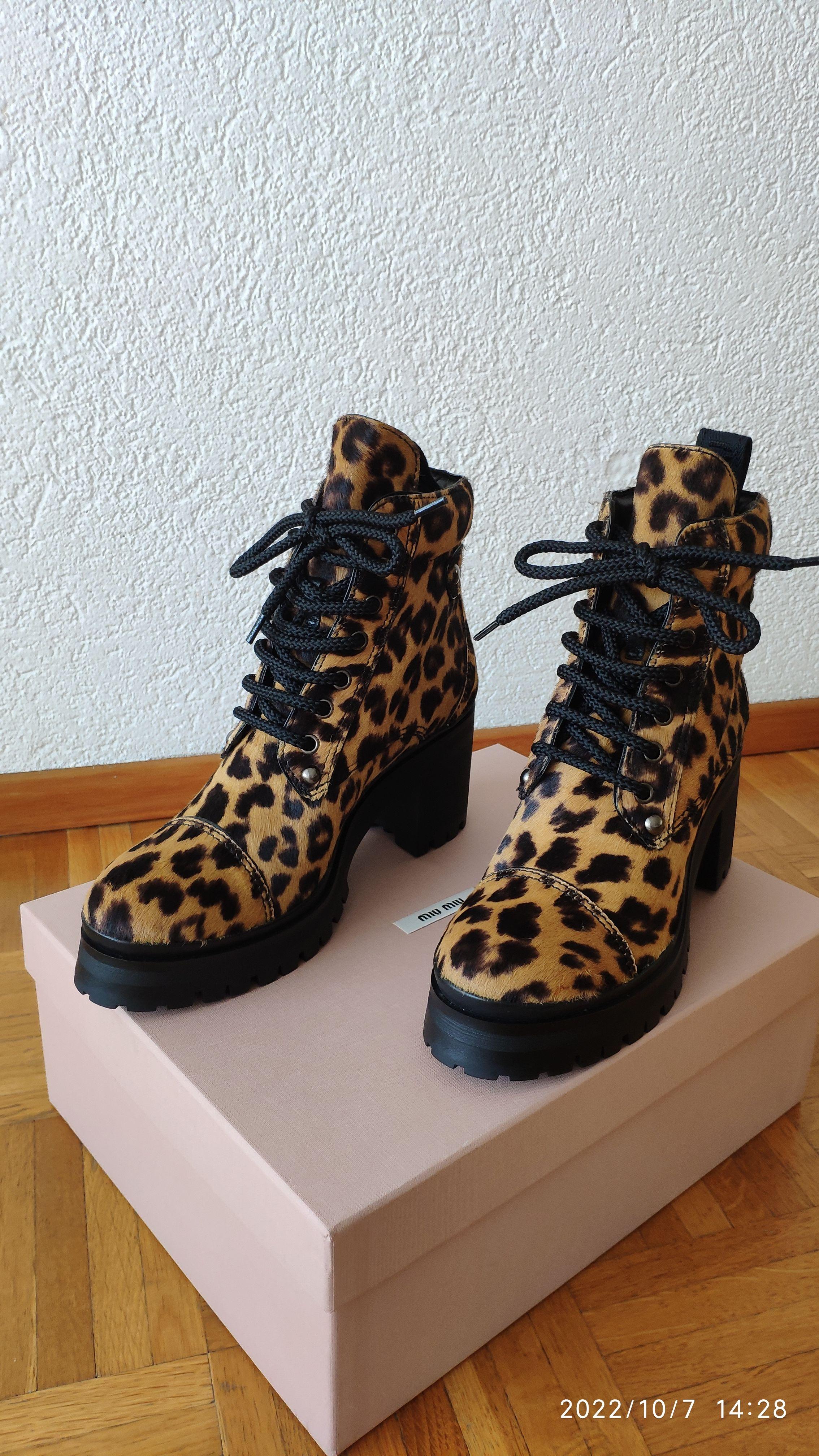 Leopard Print Lace-Up Ankle Boots