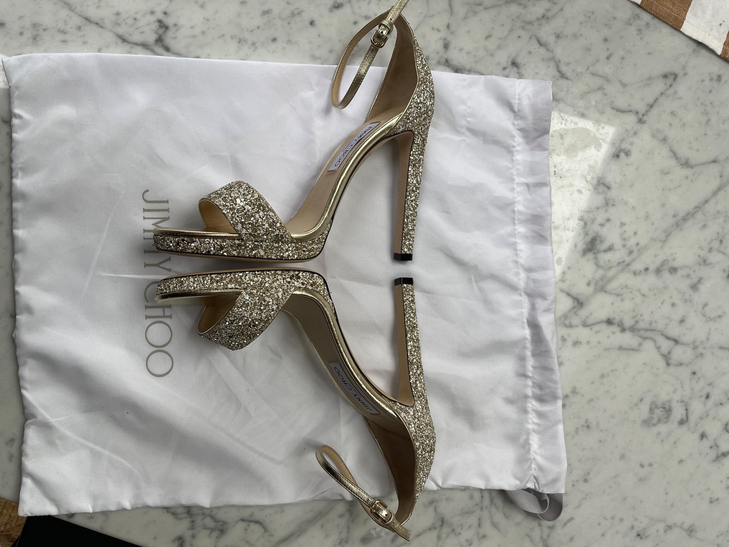 Jimmy Choo Gold Glitter Sandals