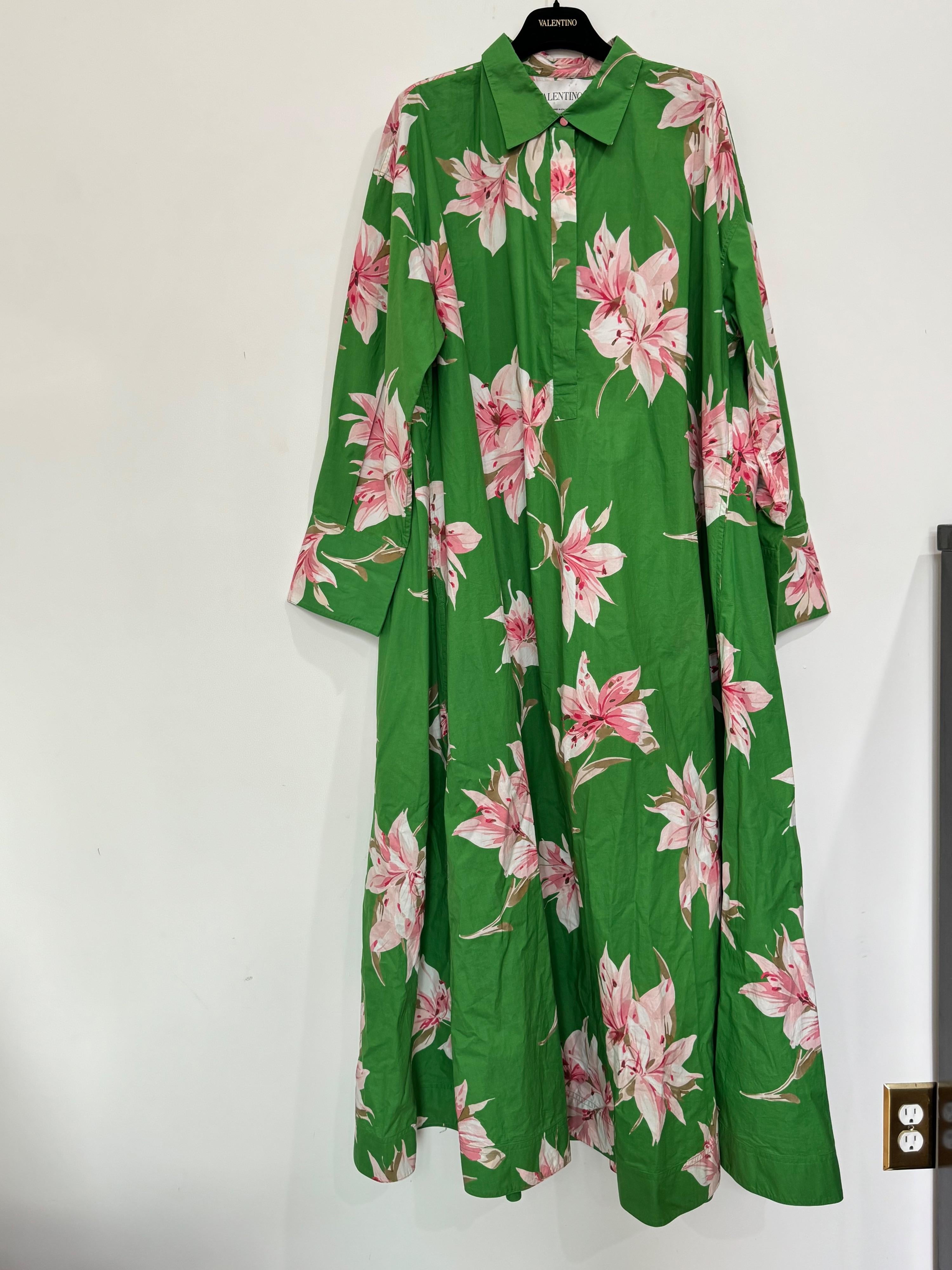 Valentino Green Floral Lilium Shirt Dress