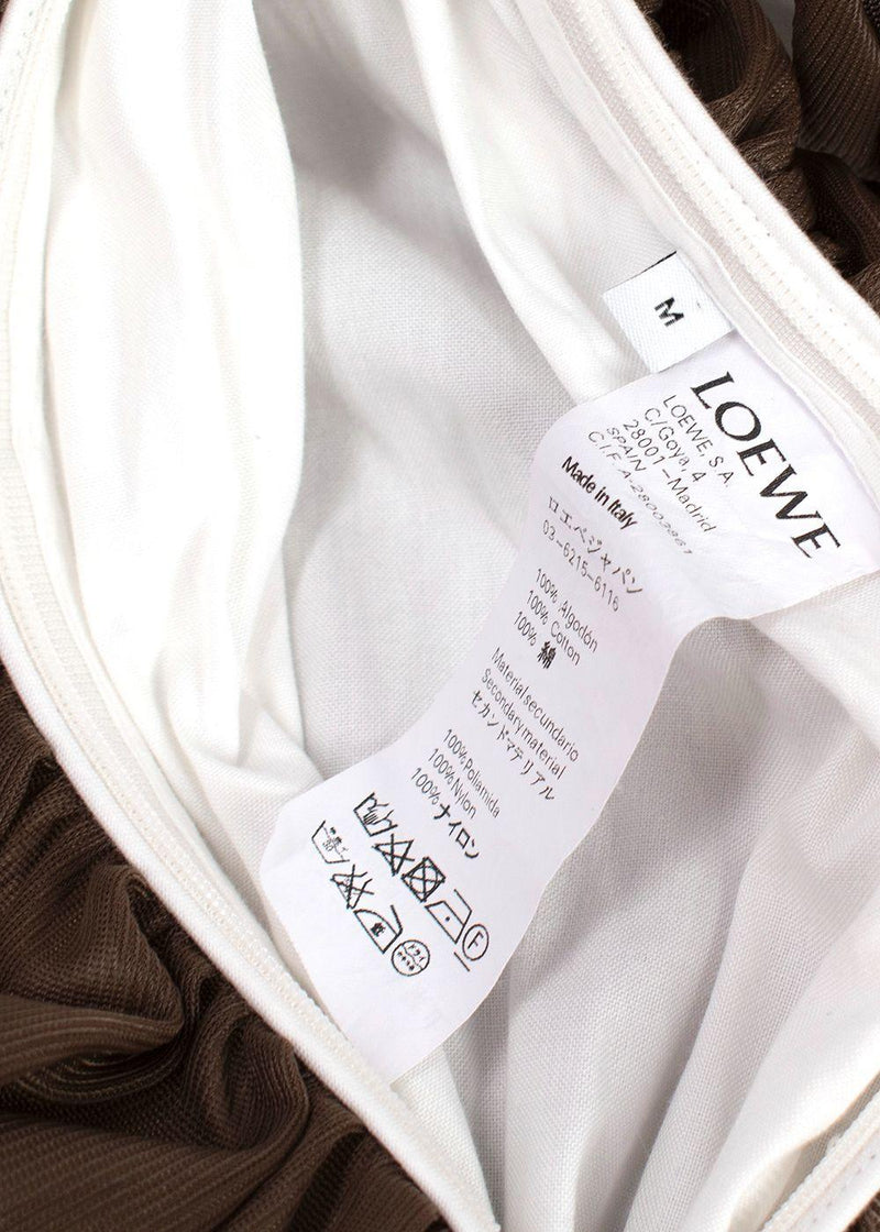 Loewe White and Brown Distressed Hem Midi Dress