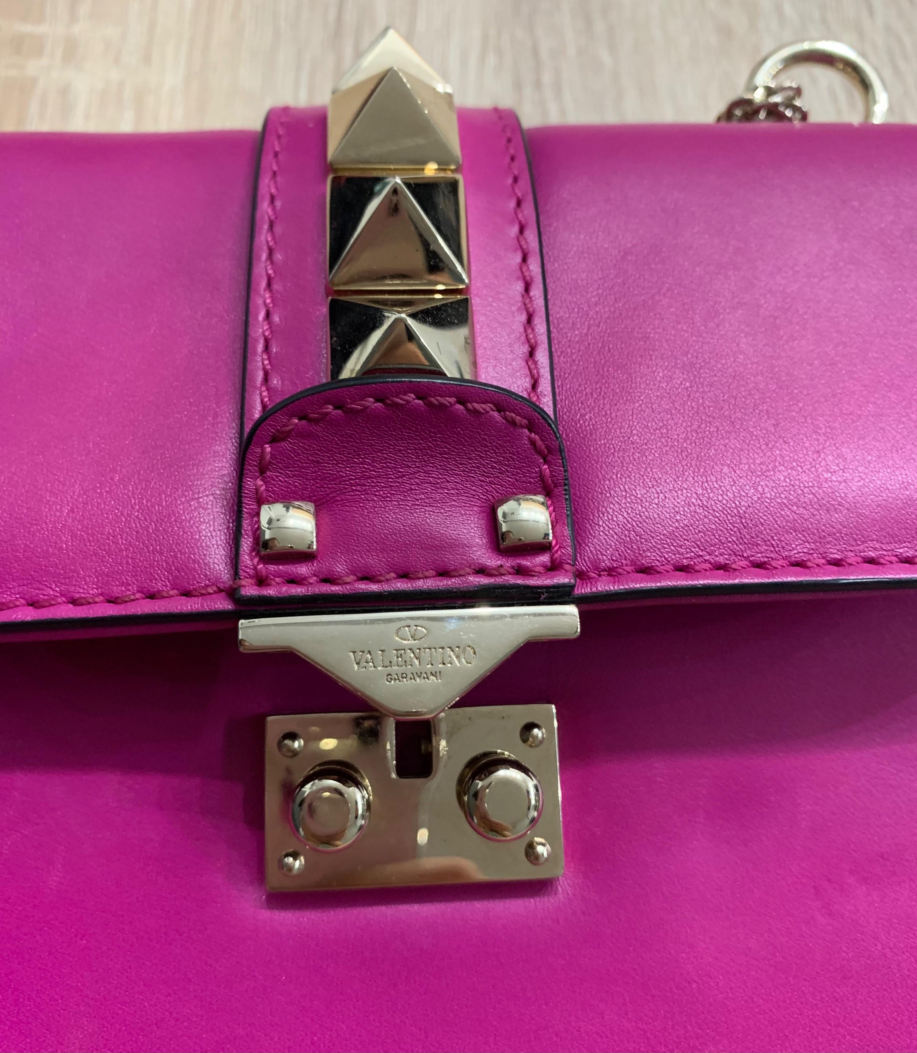 Fuschia Glam Lock Studded Shoulder Bag
