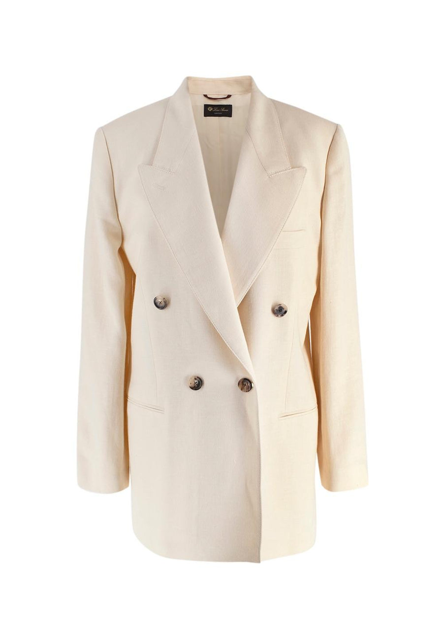 Loro Piana Cream Double Breasted Linen Blazer
