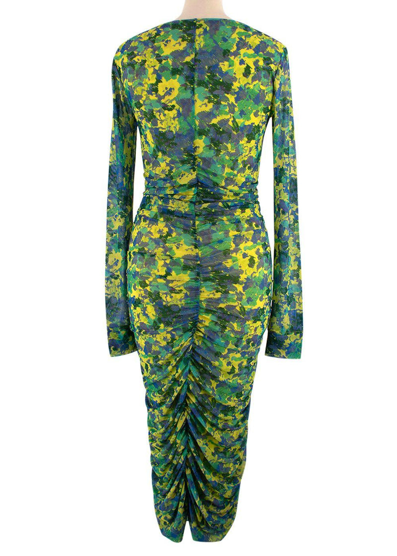 Ganni Multicoloured Rushed Mesh Midi Dress