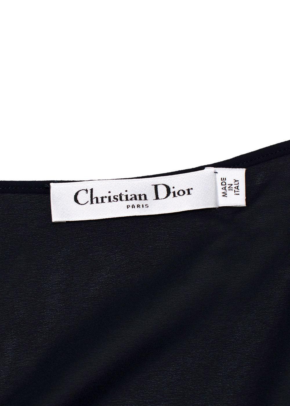 Dior Navy Cotton Blend Embroidered Midi Skirt