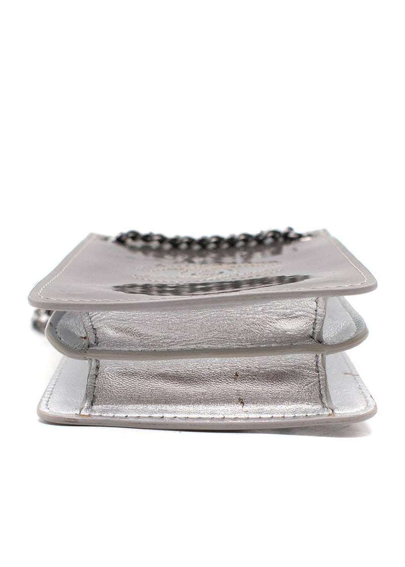 Chanel Silver Patent Leather Crossbody CC Phone Bag