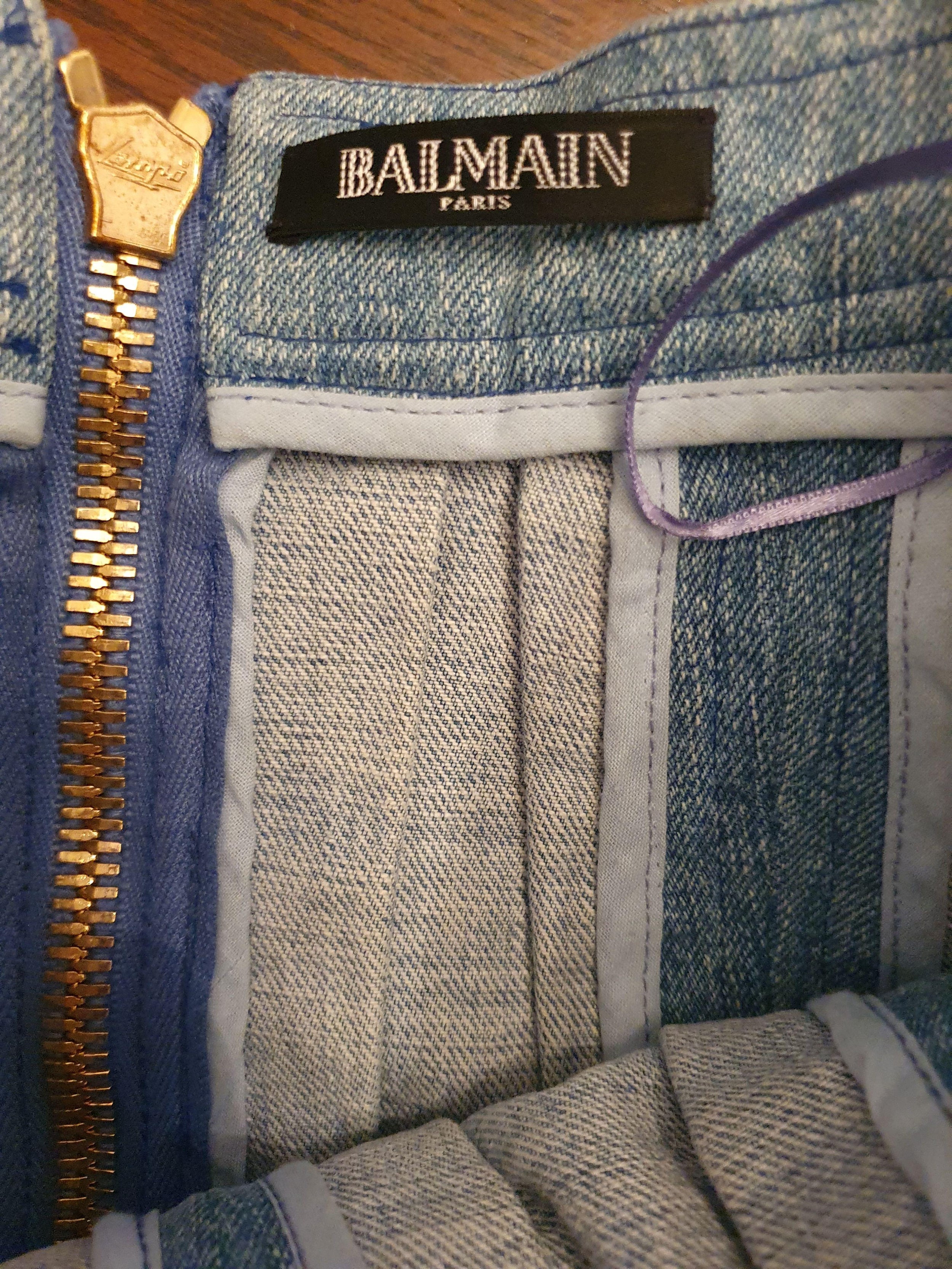 Blue Pleated Denim Skirt