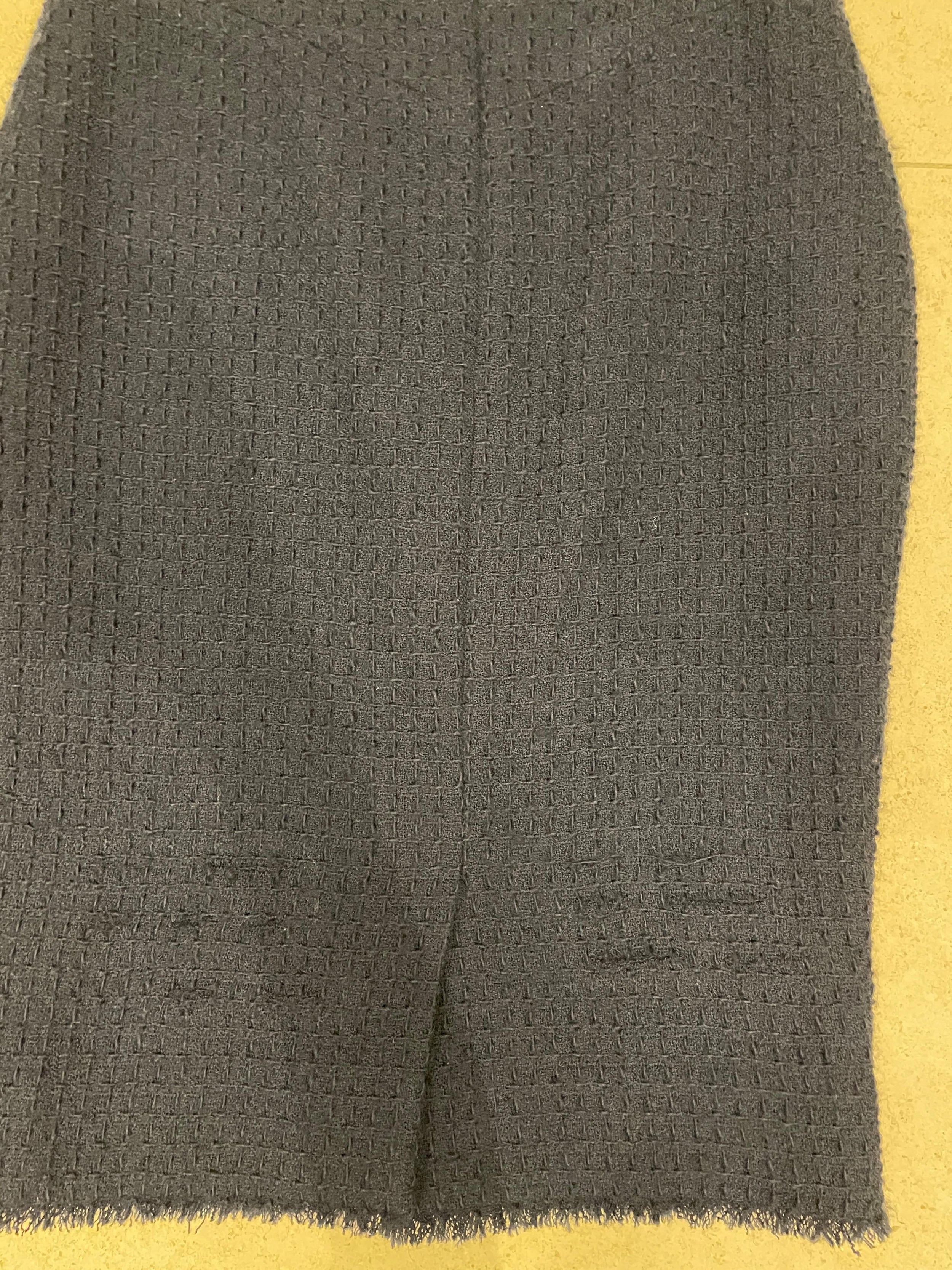 Navy Blue Lesage Tweed Knee Length Skirt