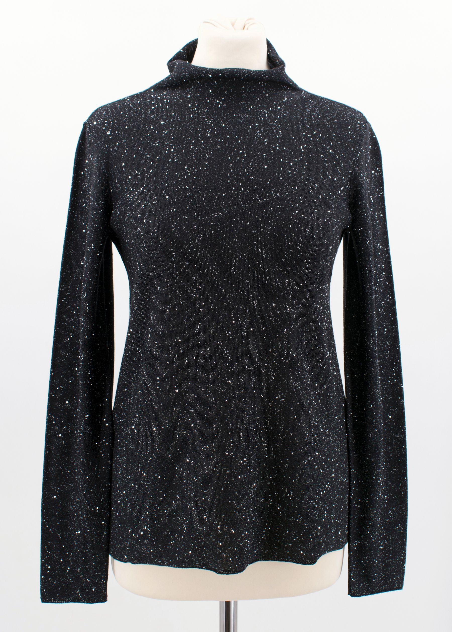 Sequin Polo Neck Silk Blend Knit Jumper