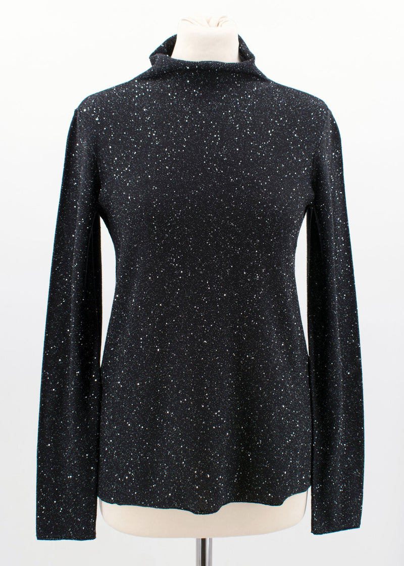 Sequin Polo Neck Silk Blend Knit Jumper