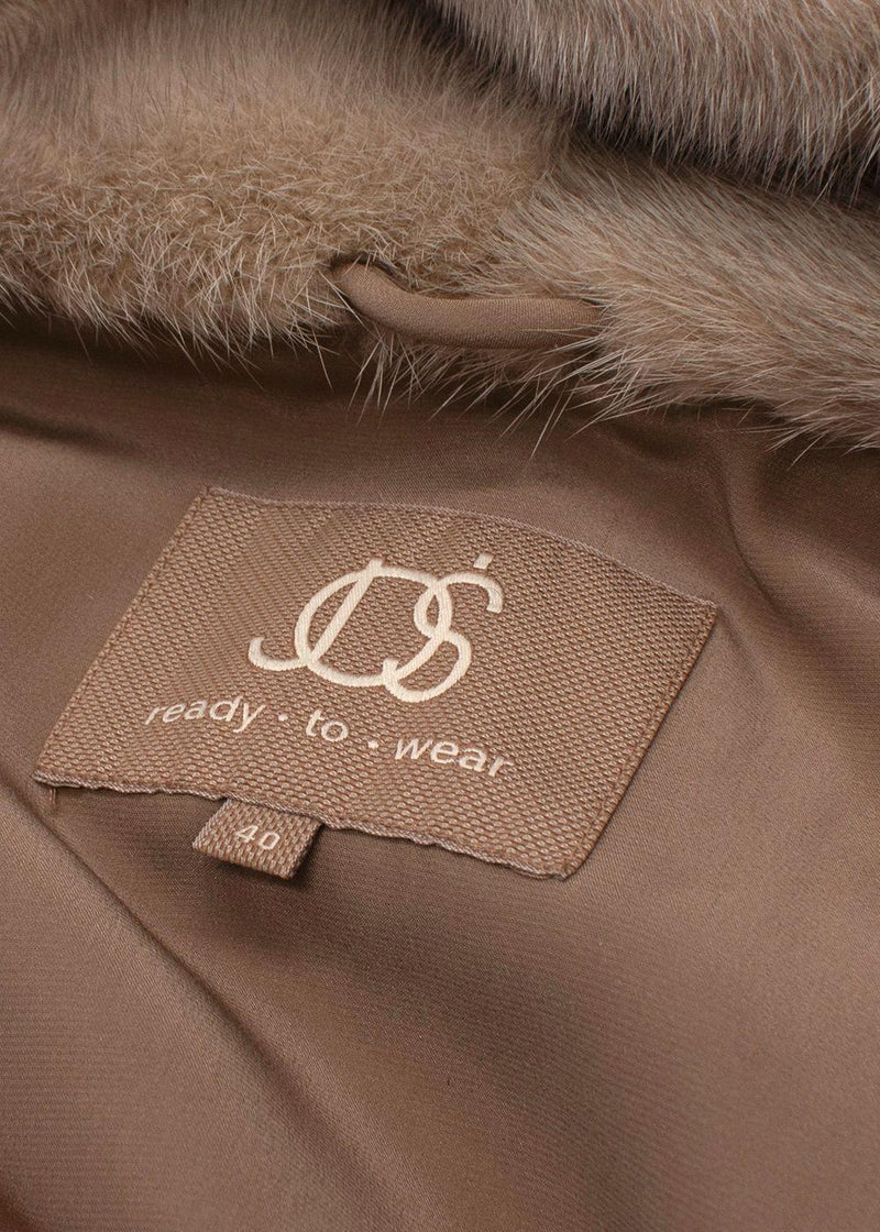 Jos Beige Fine Quality Mink Hooded Fur Coat