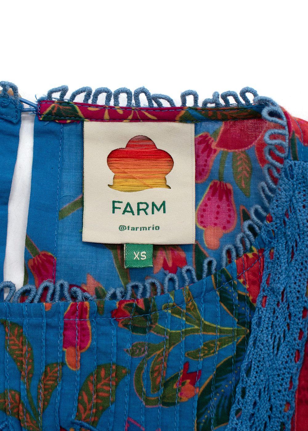 Farm Rio Blue Printed Lace Detail Blouse