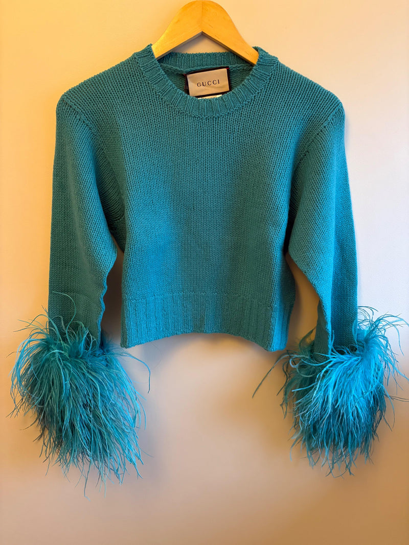 Gucci Green Feather Cuff Sweater