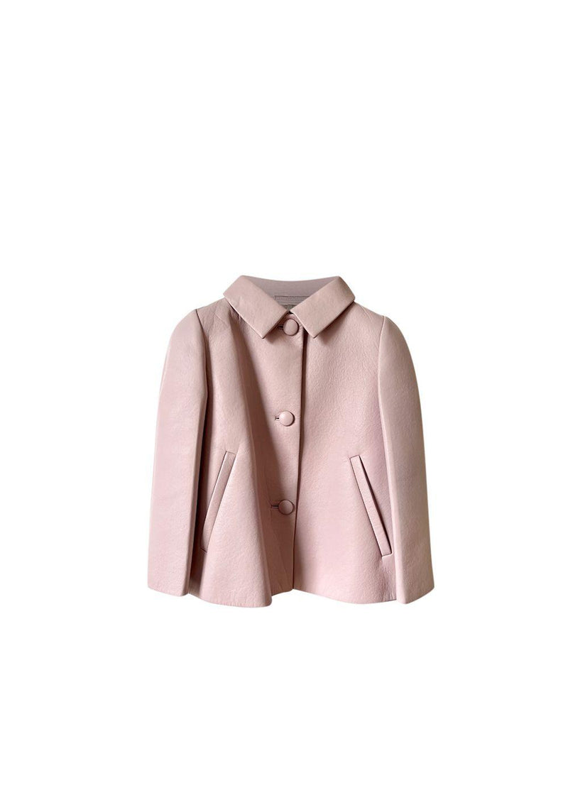 Pale pink cropped leather jacket