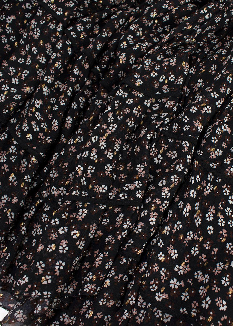 Altuzarra black floral long sleeved tiered dress
