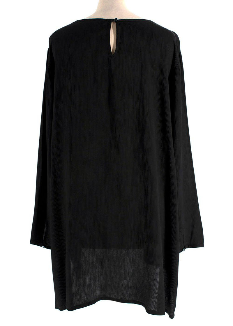 Eileen Fisher Black Textured Cupro Round Neck Top