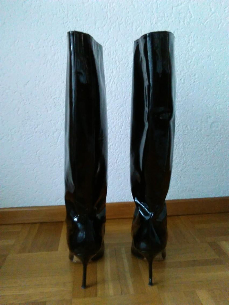 Dolce & Gabbana black patent pointed knee boots