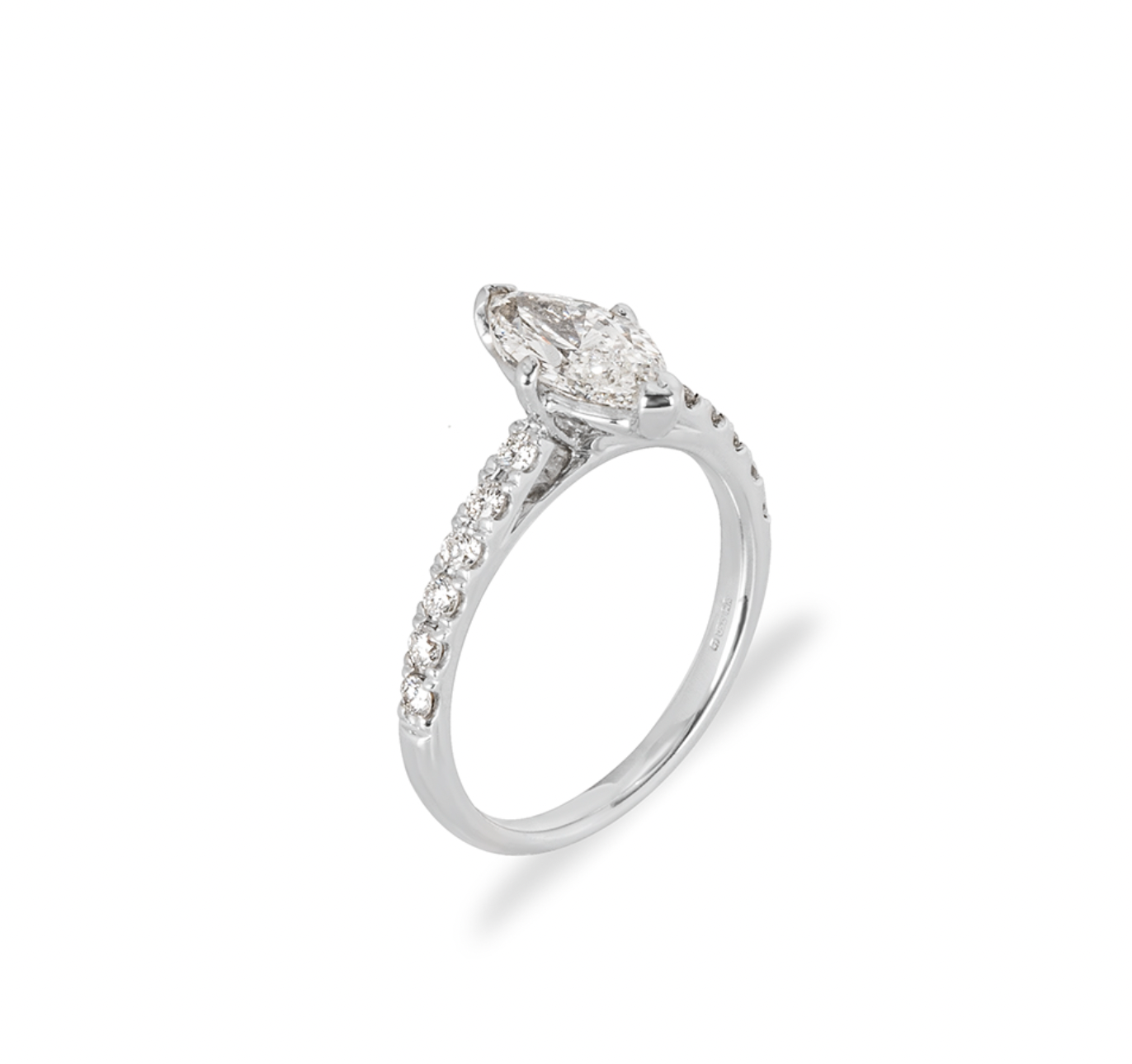 18ct white gold & white diamond Marquise Solitaire ring 51EU