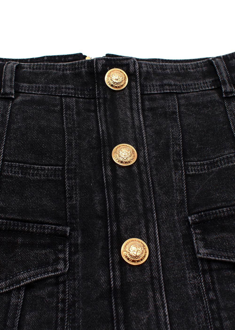 Balmain Black Denim Skirt with Gold Button Detail