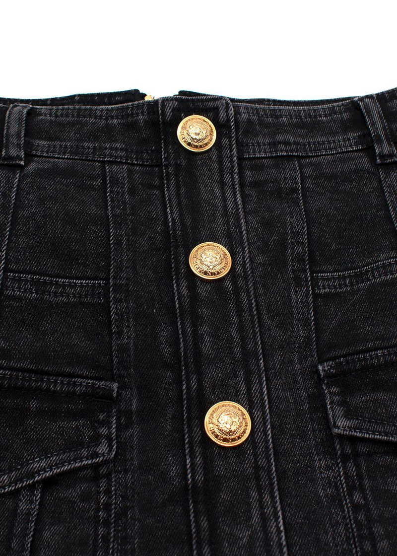 Balmain Black Denim Skirt with Gold Button Detail