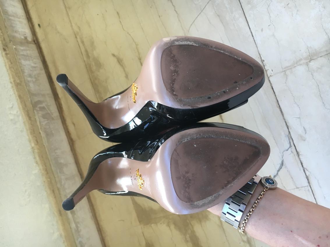 Prada Black Patent Leather Peep-Toe Pumps