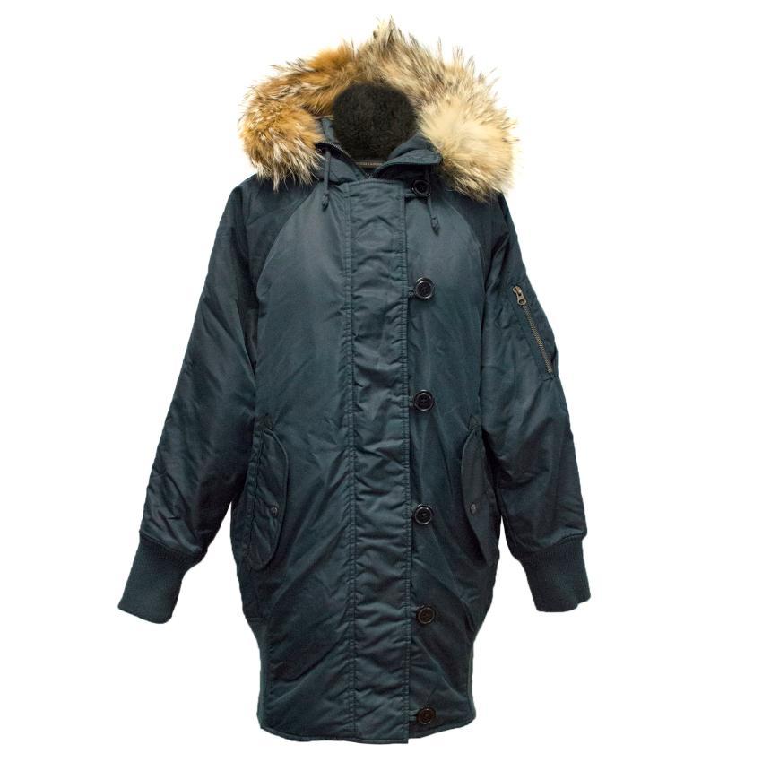 I. Spiewak & Sons Padded Navy Jacket with Coyote Fur Trim