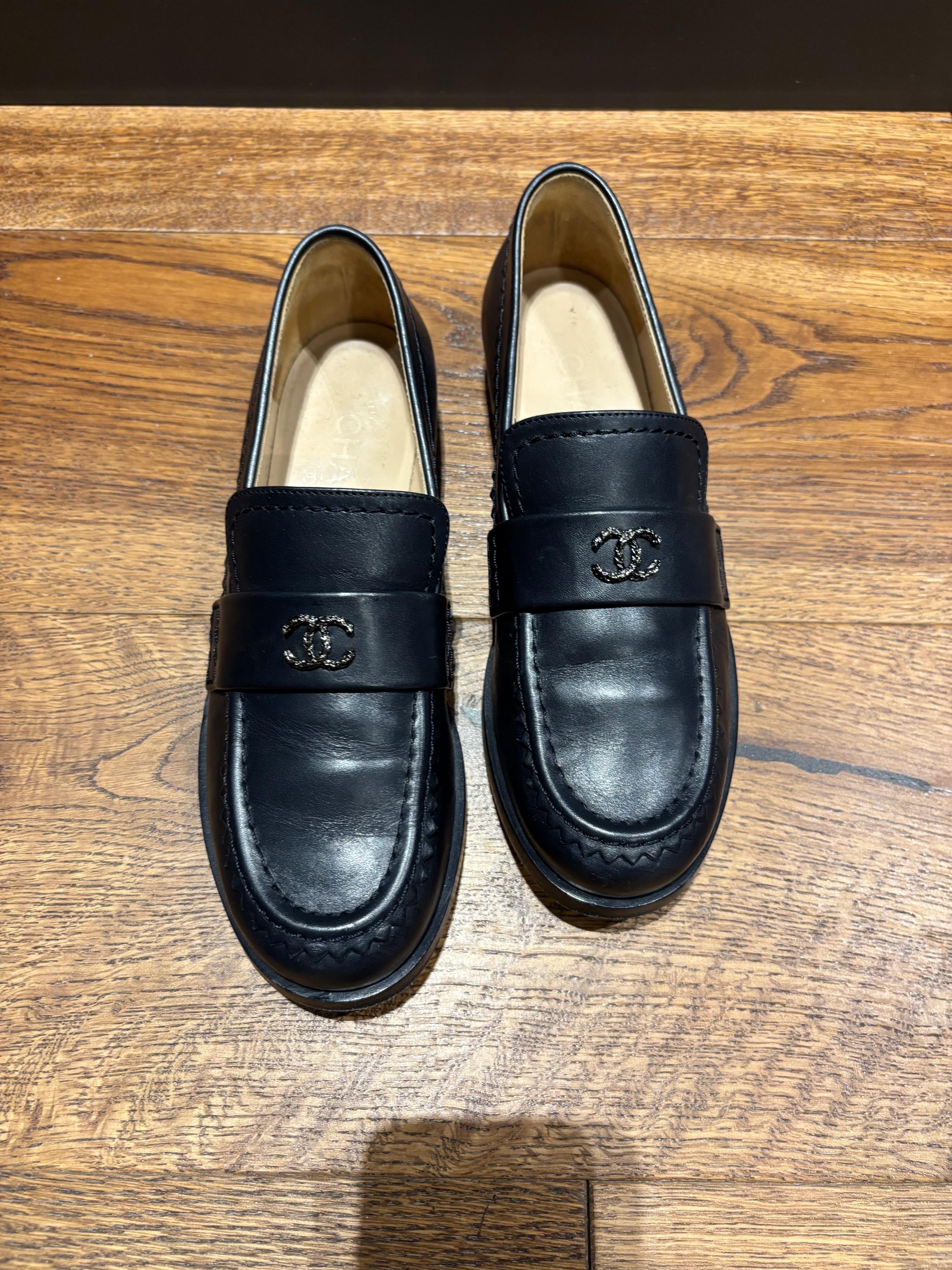Chanel Navy Leather Moccasins