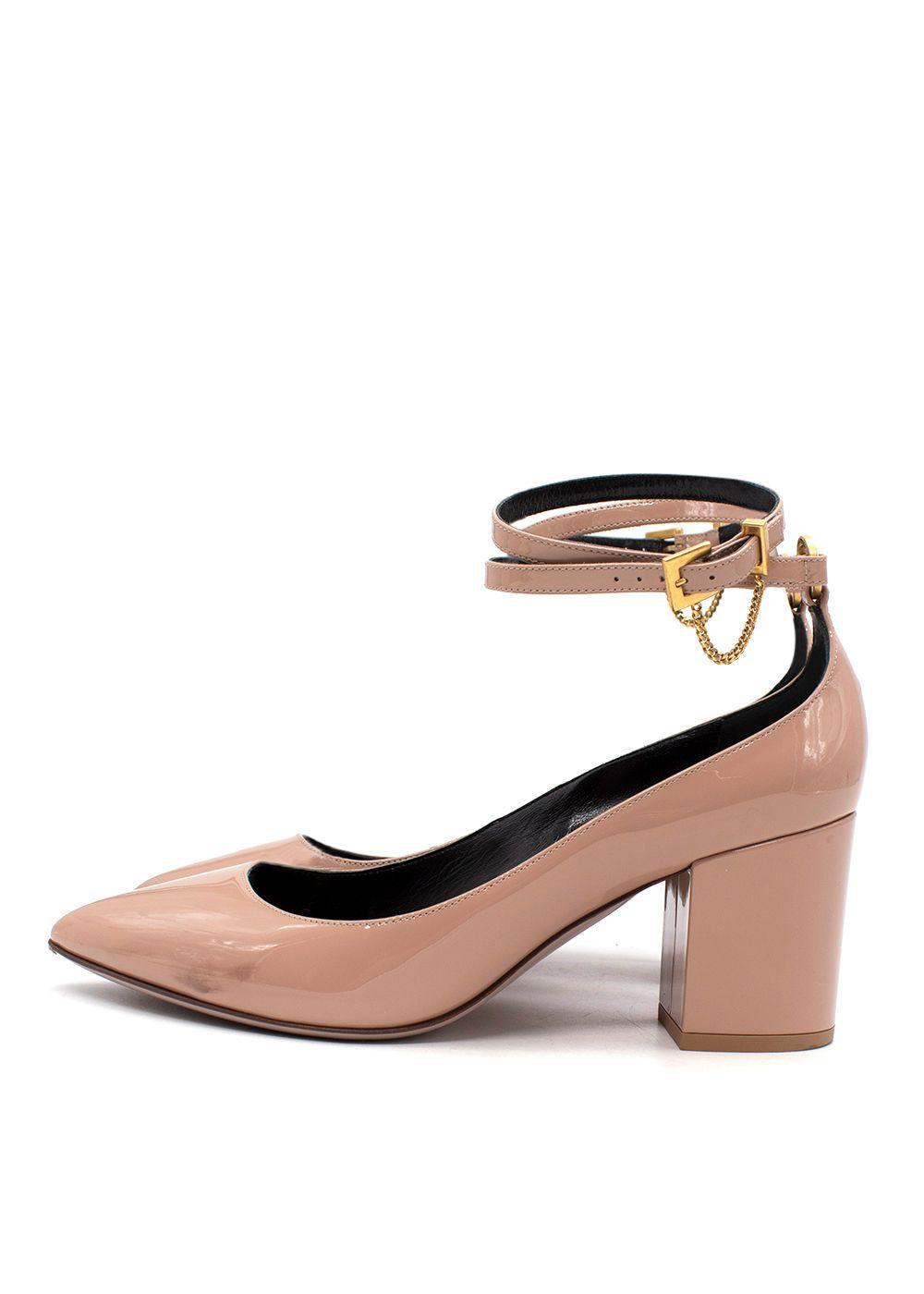 Dusty-Pink Patent Point Toe Block Heeled Pumps
