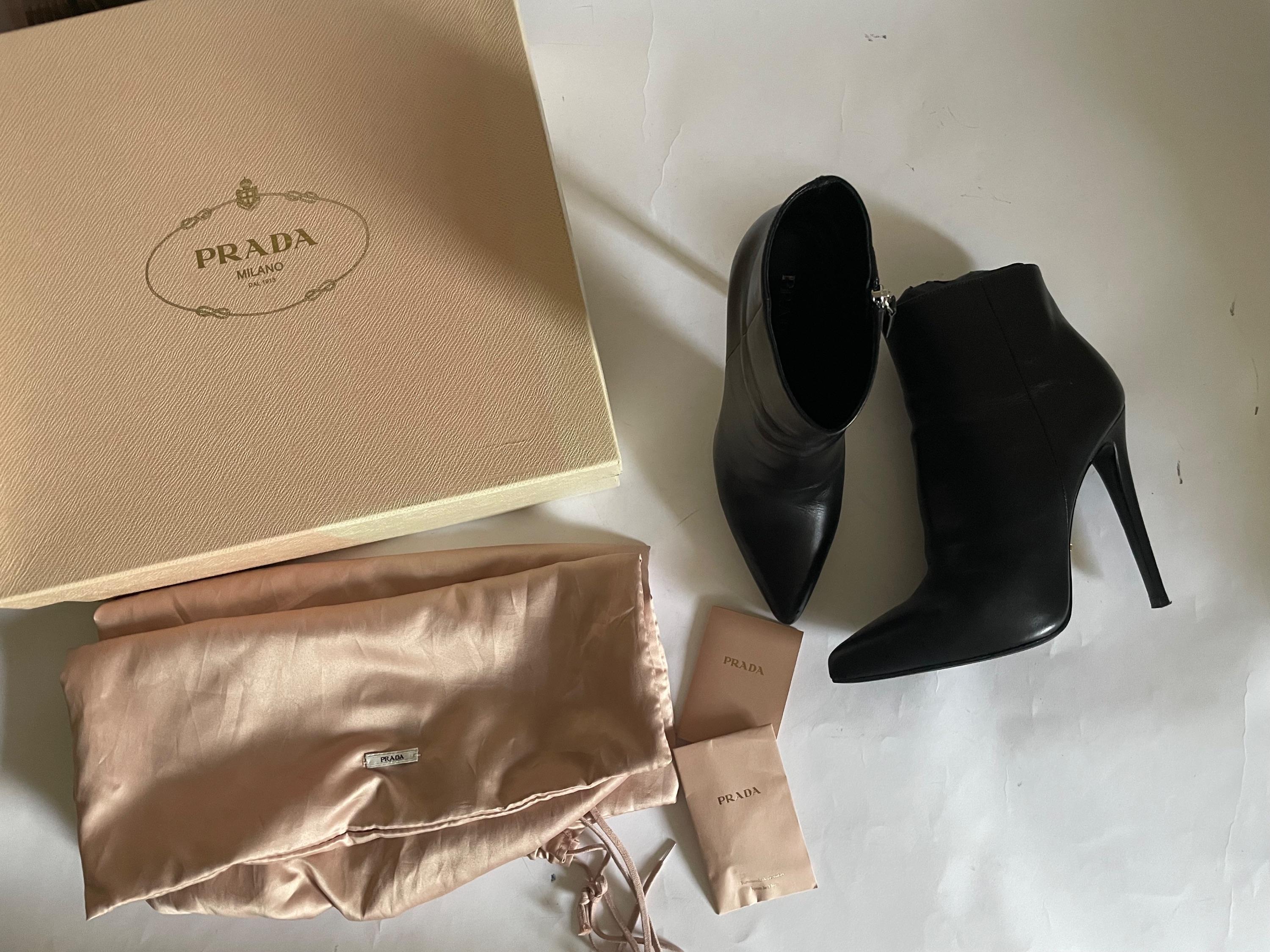 Prada Black Leather Ankle Boots