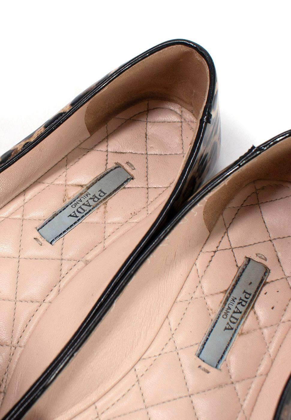 Prada Leopard Print Patent Leather Ballerinas